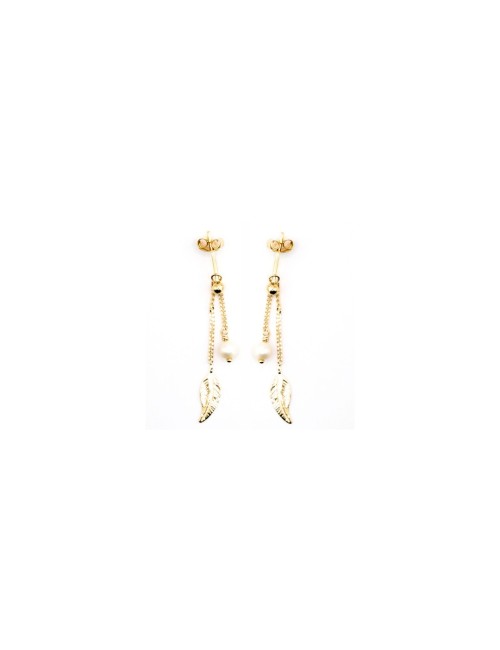 Boucles d’oreilles plume dorée et perle d’eau douce - Or Jaune ou Or Blanc 375 millièmes (9 Carats)