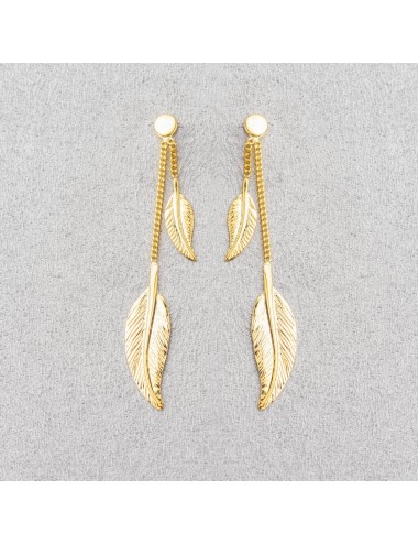 Boucles d’oreilles double plume d’Or - Or Jaune ou Or Blanc 375 millièmes (9 Carats)