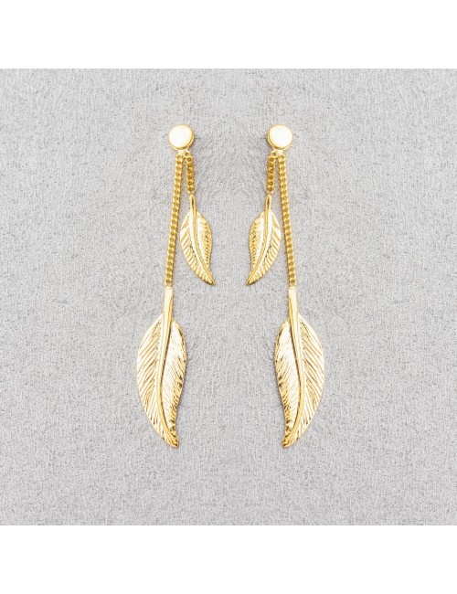 Boucles d’oreilles double plume d’Or - Or Jaune ou Or Blanc 375 millièmes (9 Carats)