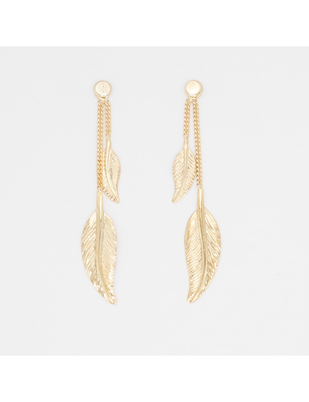 Boucles d’oreilles double plume d’Or - Or Jaune ou Or Blanc 375 millièmes (9 Carats)