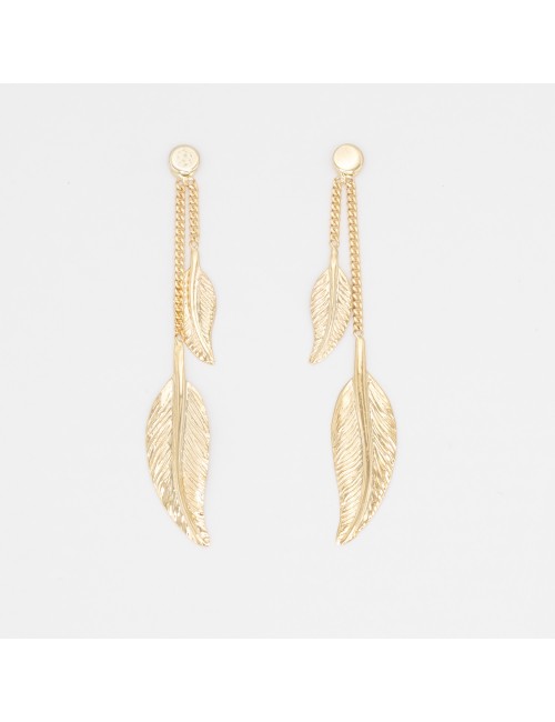 Boucles d’oreilles double plume d’Or - Or Jaune ou Or Blanc 375 millièmes (9 Carats)