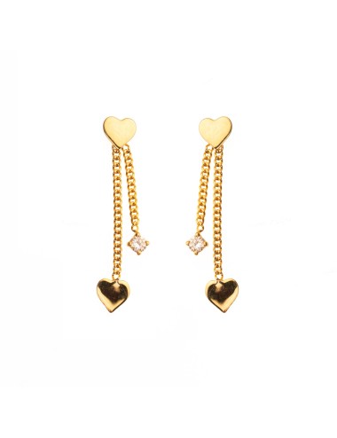 Boucles d’oreilles cœur en chute et son diamant de laboratoire - Or Jaune ou Or Blanc 375 millièmes (9 Carats)