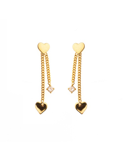 Boucles d’oreilles cœur en chute et son diamant de laboratoire - Or Jaune ou Or Blanc 375 millièmes (9 Carats)