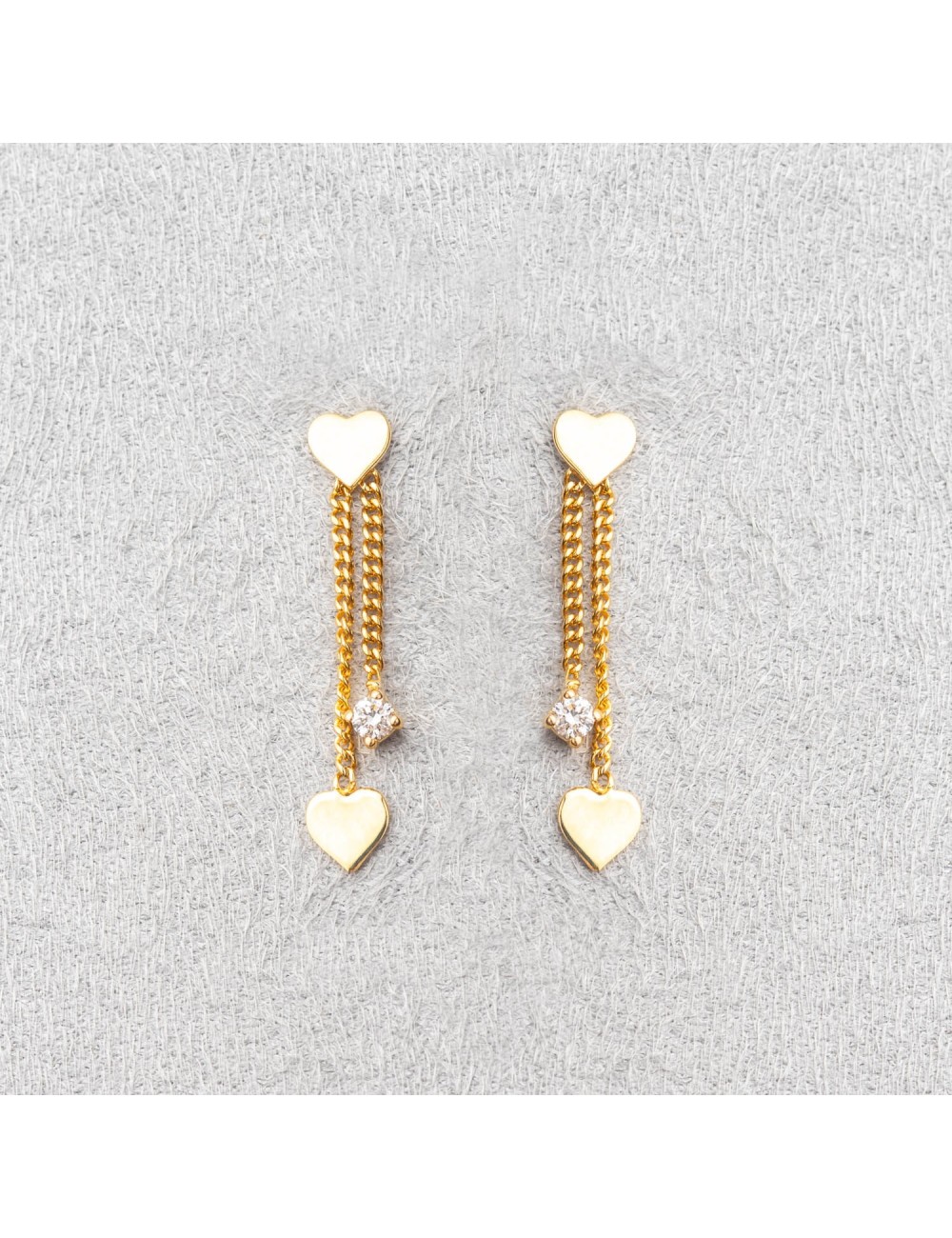 Boucles d’oreilles cœur en chute et son diamant de laboratoire - Or Jaune ou Or Blanc 375 millièmes (9 Carats)