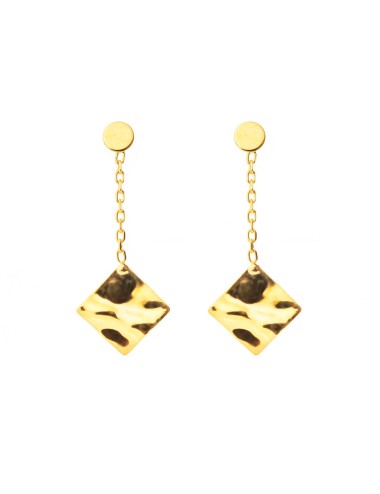Boucles d’oreilles carré d’or froissé tombant - Or Jaune ou Or Blanc 375 millièmes (9 Carats)