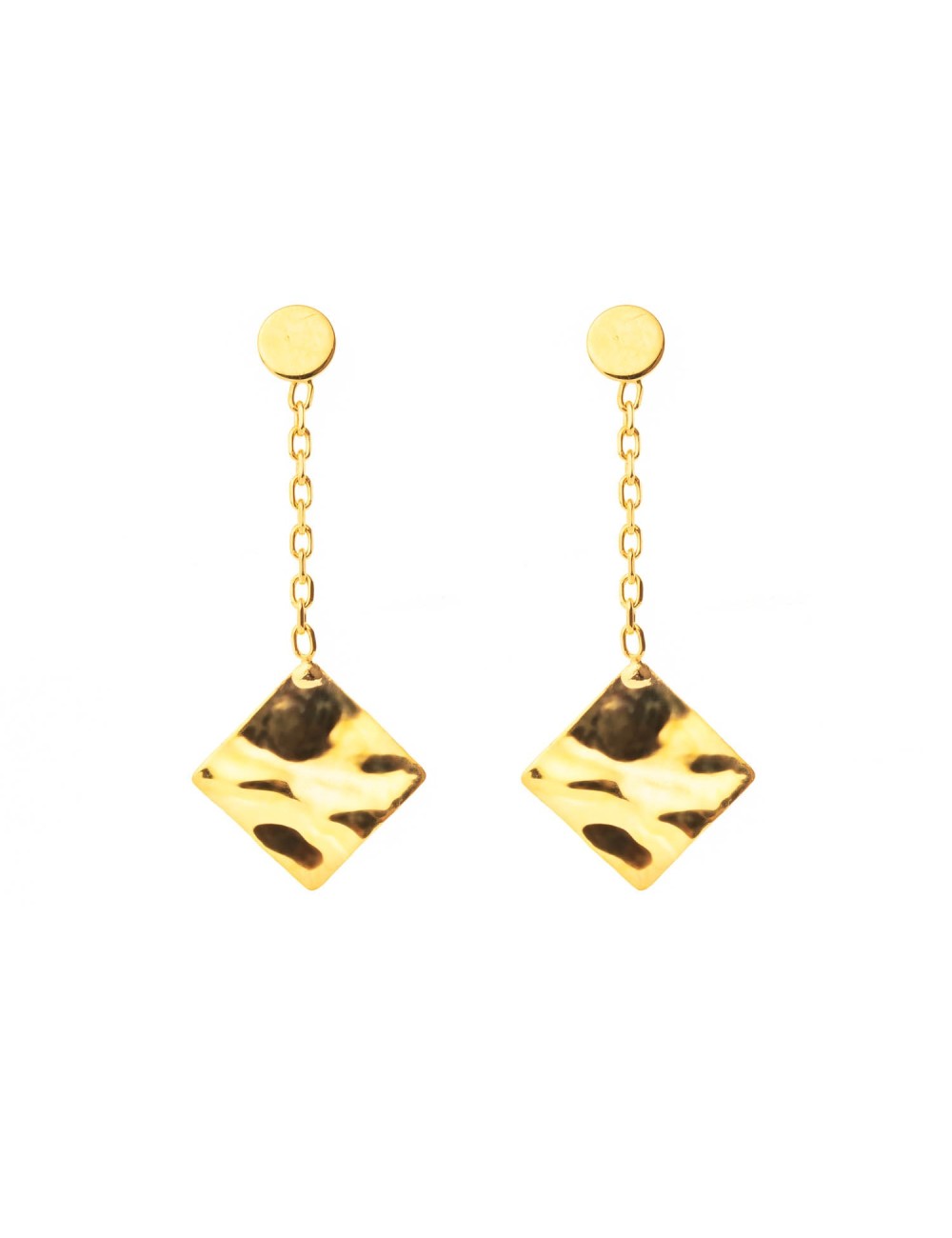 Boucles d’oreilles carré d’or froissé tombant - Or Jaune ou Or Blanc 375 millièmes (9 Carats)