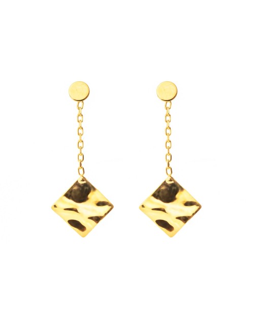 Boucles d’oreilles carré d’or froissé tombant - Or Jaune ou Or Blanc 375 millièmes (9 Carats)