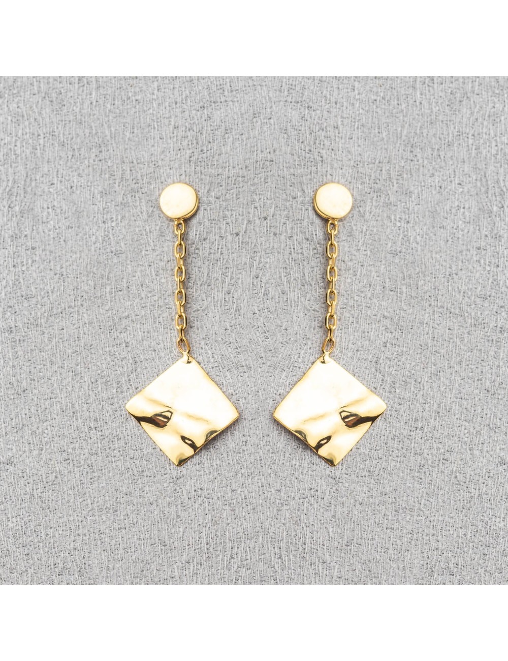 Boucles d’oreilles carré d’or froissé tombant - Or Jaune ou Or Blanc 375 millièmes (9 Carats)