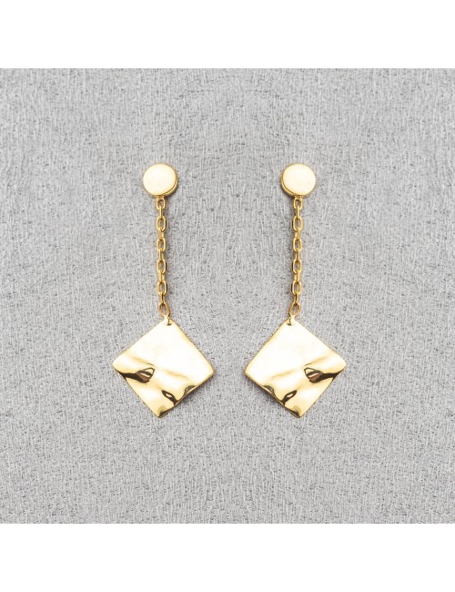 Boucles d’oreilles carré d’or froissé tombant - Or Jaune ou Or Blanc 375 millièmes (9 Carats)