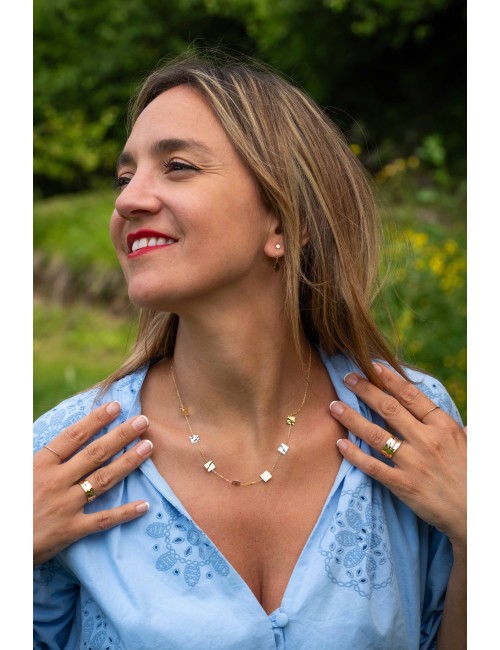 Boucles d’oreilles carré d’or froissé tombant - Or Jaune ou Or Blanc 375 millièmes (9 Carats)