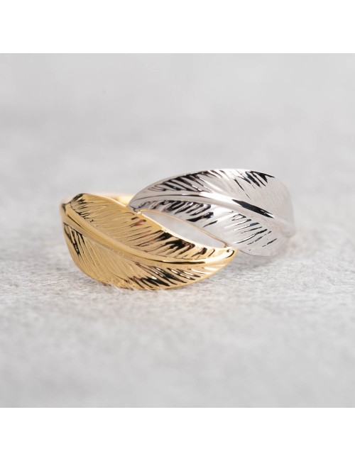 Bague grande double plume d'or - Or Bicolore 375 millièmes (9 carats)