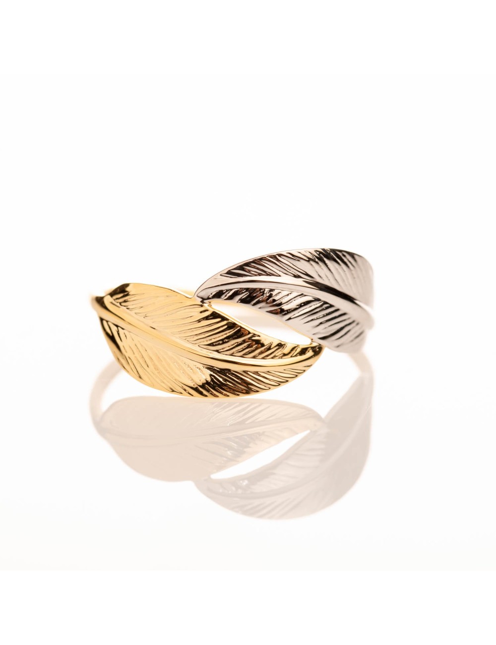 Bague grande double plume d'or - Or Bicolore 375 millièmes (9 carats)