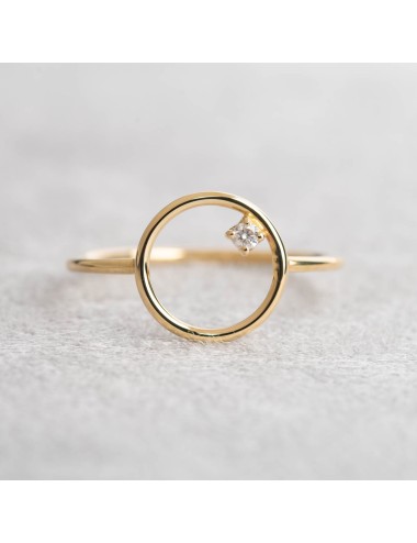 Bague ronde d'or ajourée et son diamant de laboratoire - Or Jaune ou Or Blanc 375 millièmes (9 Carats)