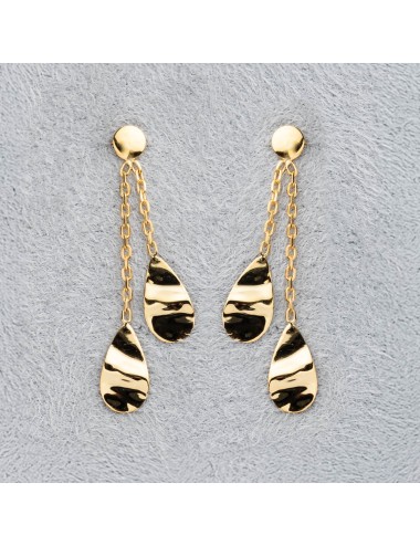 Boucles d'oreilles double gouttes froissées pendantes - Or Jaune ou Or Blanc 375 millièmes  (9 Carats)