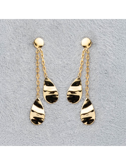 Boucles d'oreilles double gouttes froissées pendantes - Or Jaune ou Or Blanc 375 millièmes  (9 Carats)