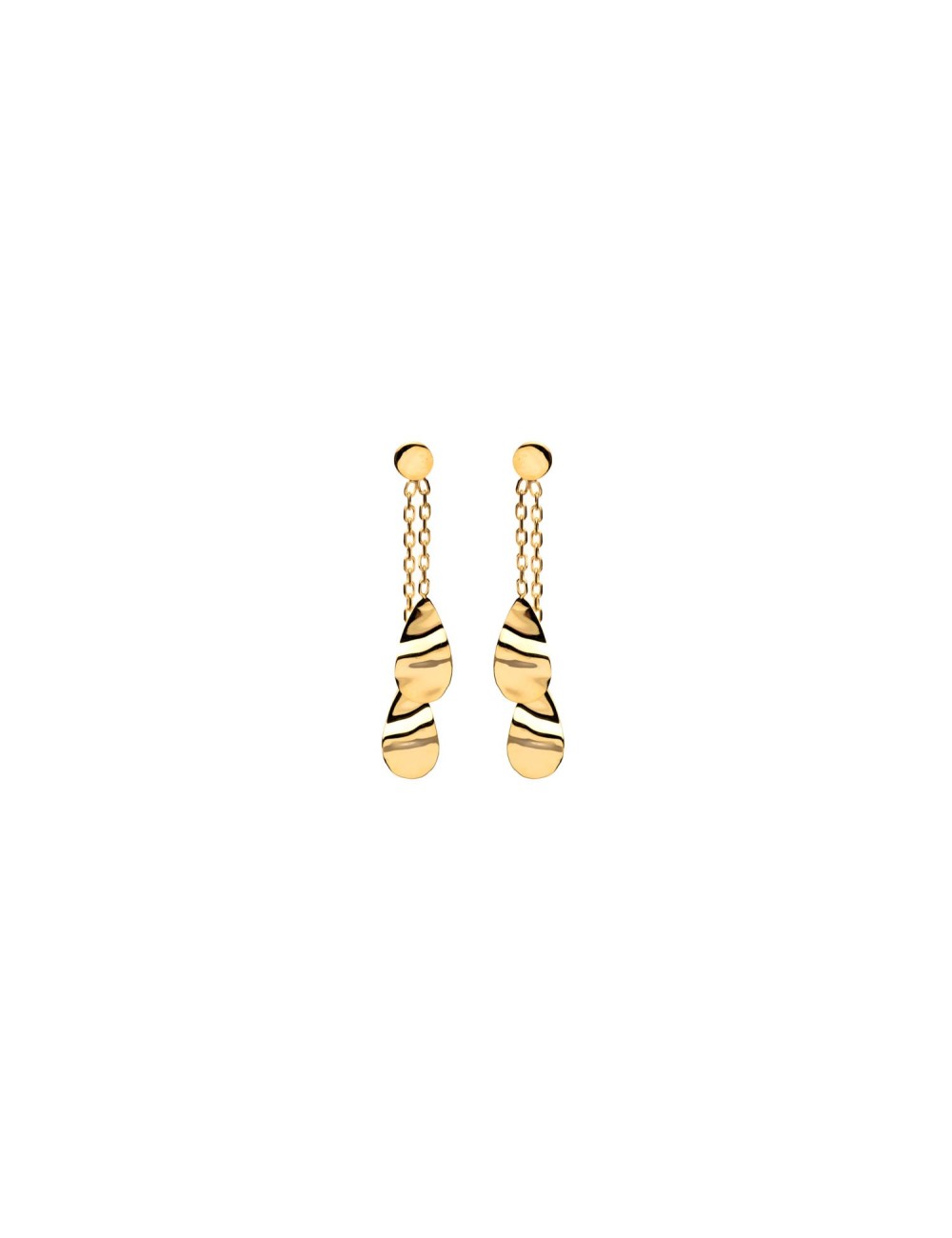 Boucles d'oreilles double gouttes froissées pendantes - Or Jaune ou Or Blanc 375 millièmes  (9 Carats)