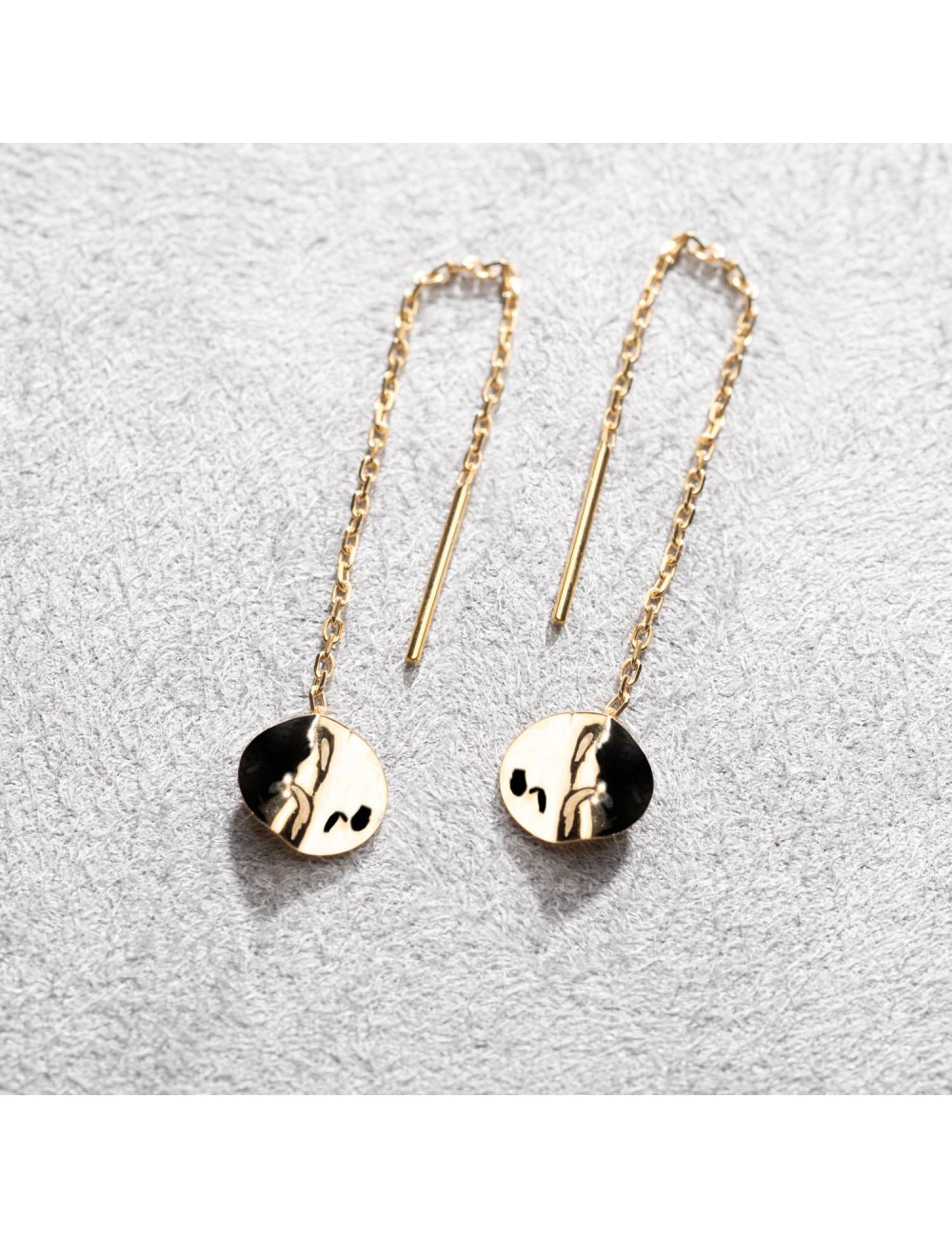 Boucles d'oreilles rond froissé & chaîne glissante - Or Jaune ou Or Blanc 375 millièmes (9 Carats)