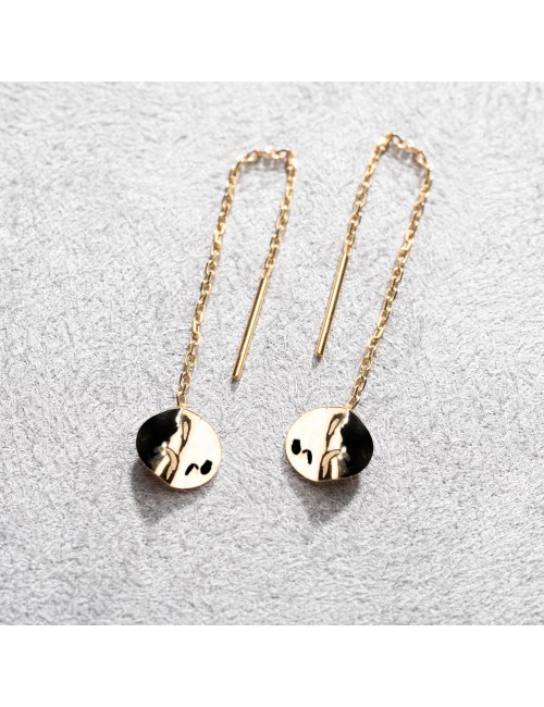Boucles d'oreilles rond froissé & chaîne glissante - Or Jaune ou Or Blanc 375 millièmes (9 Carats)