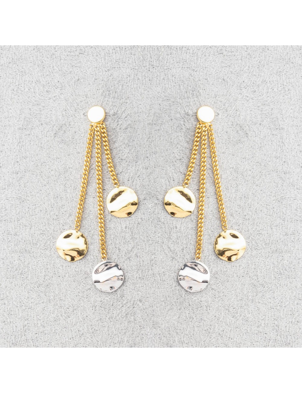 Boucles d'oreilles trio de ronds froissés dégradés - Or Jaune, Blanc ou Bicolore 375 millièmes (9 Carats)