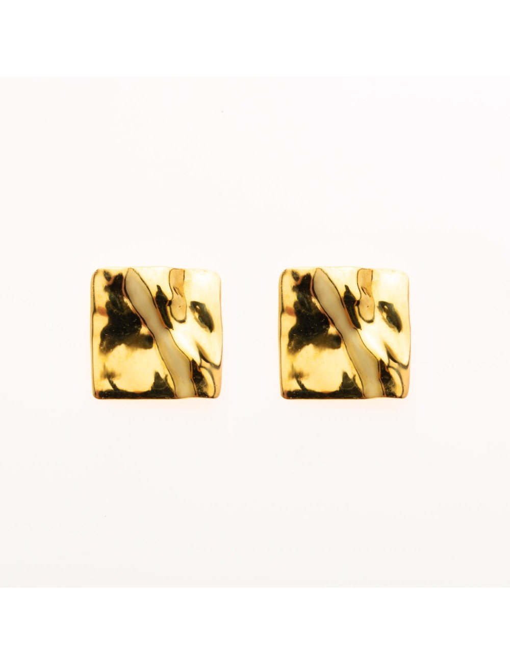 Boucles d'oreilles grand carré d'or froissé - Or Jaune ou Or Blanc 375 millièmes (9 Carats)