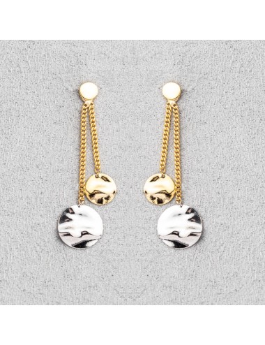 Boucles d'oreilles double ronds dégradés pendants - Or Jaune, Blanc ou Bicolore 375 millièmes (9 Carats)