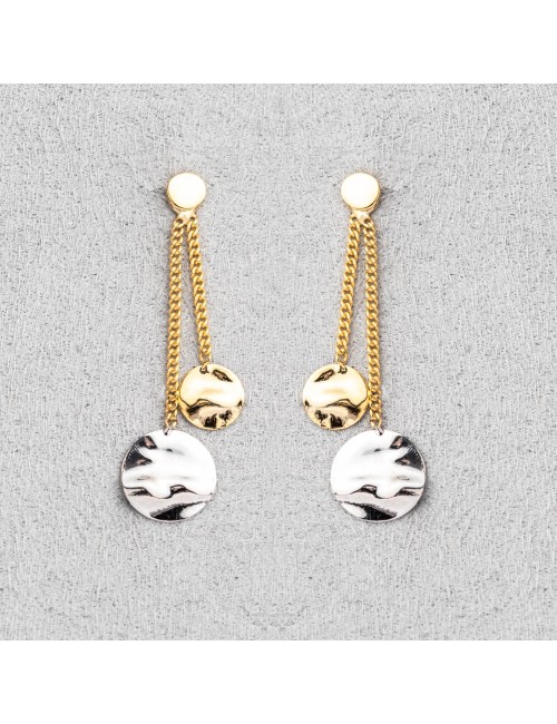 Boucles d'oreilles double ronds dégradés pendants - Or Jaune, Blanc ou Bicolore 375 millièmes (9 Carats)