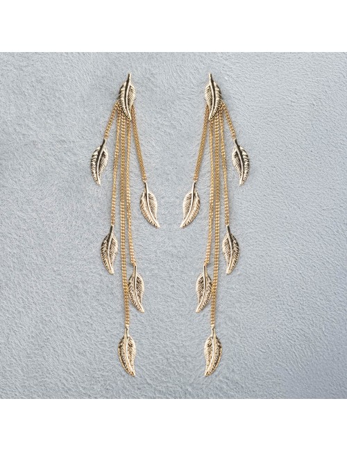 Boucles d'oreilles pluie de petites plumes d'or - Or Jaune ou Or Blanc 375 millièmes (9 Carats)
