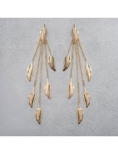 Boucles d'oreilles pluie de moyennes plumes d'or - Or Jaune ou Or Blanc 375 millièmes (9 Carats)
