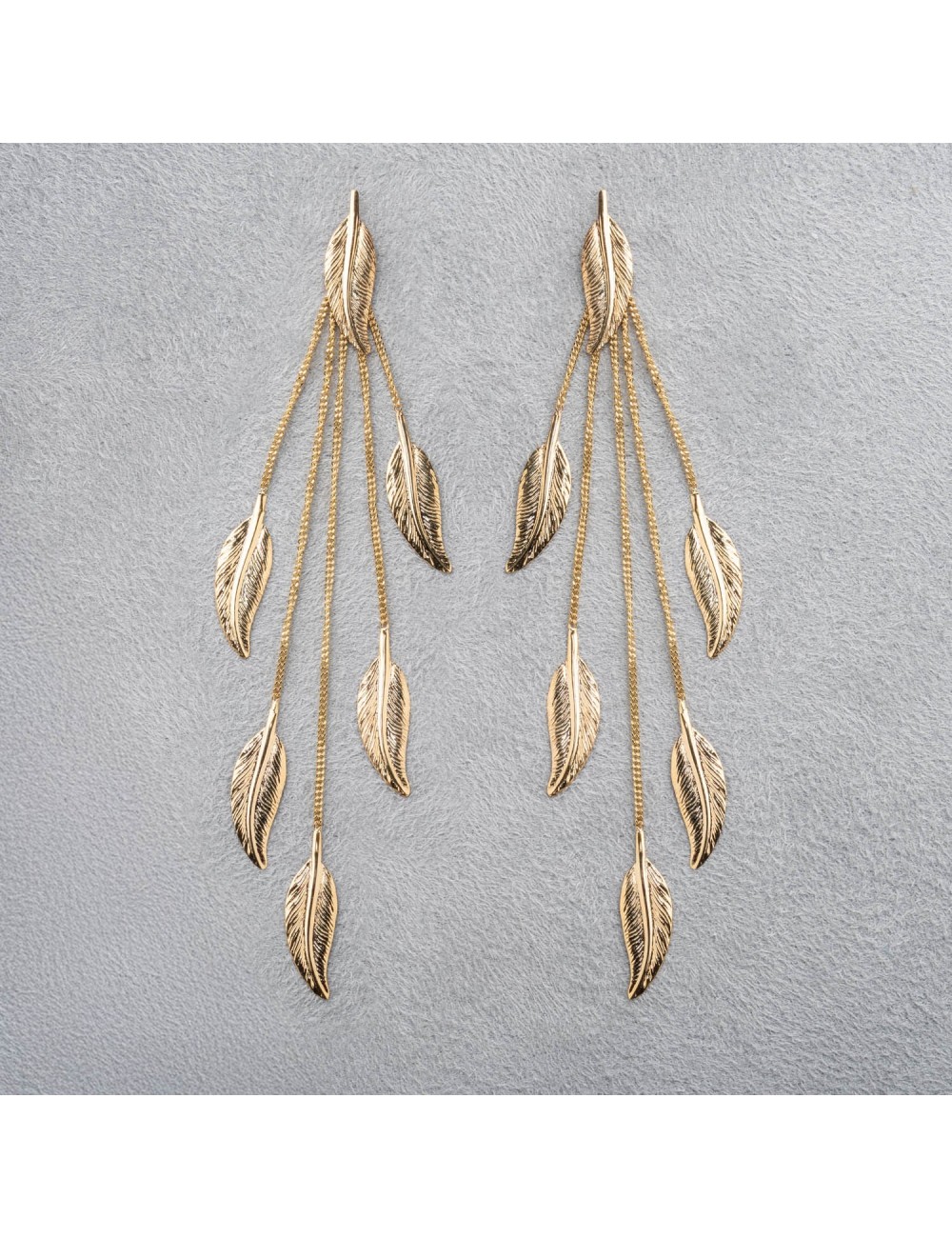Boucles d'oreilles pluie de moyennes plumes d'or - Or Jaune ou Or Blanc 375 millièmes (9 Carats)