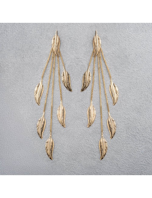 Boucles d'oreilles pluie de moyennes plumes d'or - Or Jaune ou Or Blanc 375 millièmes (9 Carats)