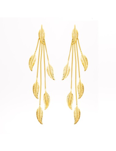 Boucles d'oreilles pluie de moyennes plumes d'or - Or Jaune ou Or Blanc 375 millièmes (9 Carats)