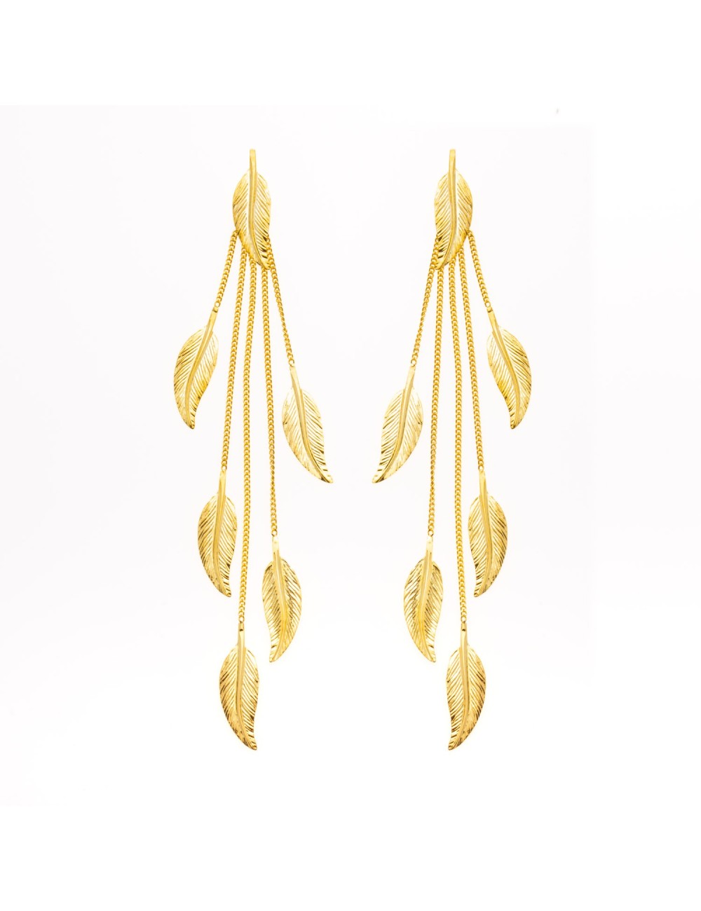 Boucles d'oreilles pluie de moyennes plumes d'or - Or Jaune ou Or Blanc 375 millièmes (9 Carats)