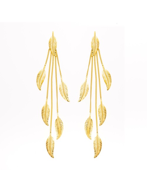 Boucles d'oreilles pluie de moyennes plumes d'or - Or Jaune ou Or Blanc 375 millièmes (9 Carats)