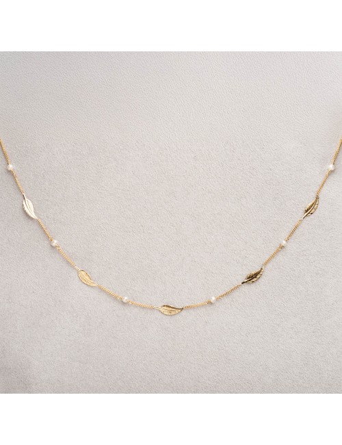Collier plumes d'or et perles d'eau douce - Or Jaune ou Or Blanc 375 millièmes (9 Carats)