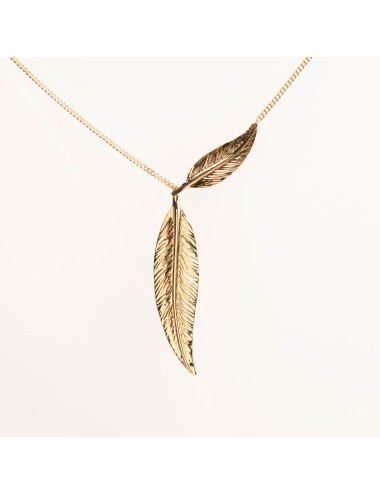 Collier double plume en Y - Or Jaune ou Or Blanc 375 millièmes (9 Carats)