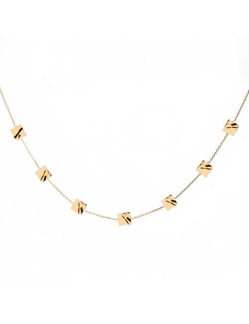 Collier de carrés lumineux froissés - Or Jaune ou Or Blanc 375 millièmes (9 Carats)