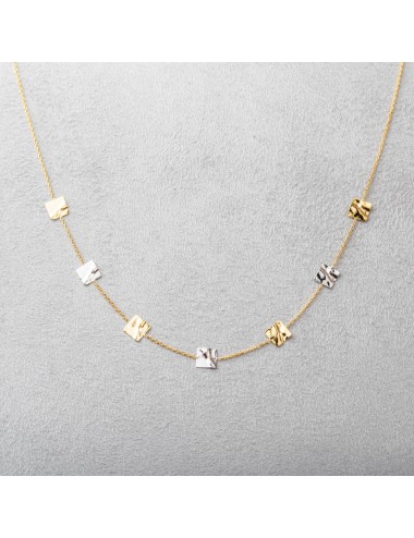Collier de carrés lumineux froissés - Or Jaune ou Or Blanc 375 millièmes (9 Carats)