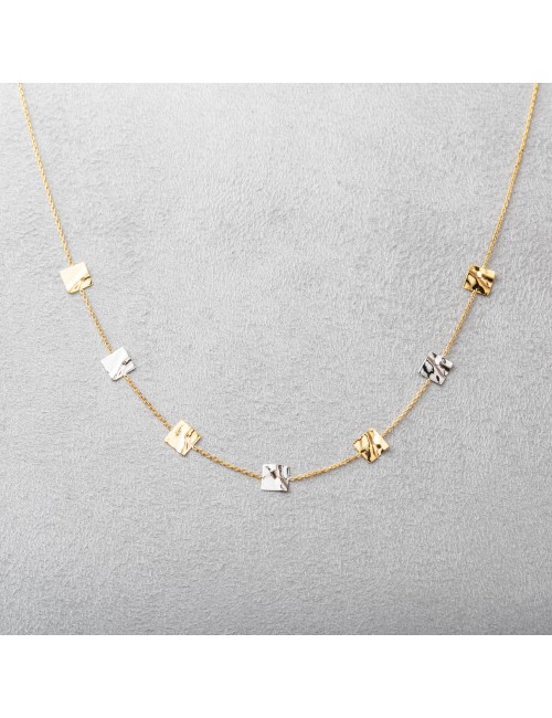 Collier de carrés lumineux froissés - Or Jaune ou Or Blanc 375 millièmes (9 Carats)