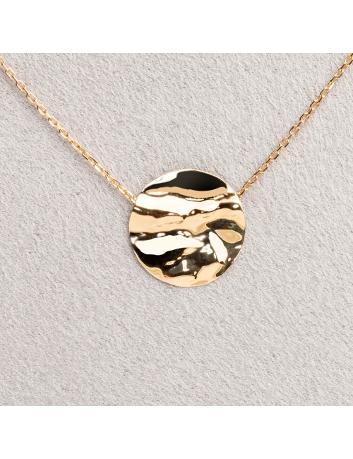 Collier l'unique grand rond froissé - Or Jaune ou Or Blanc 375 millièmes (9 Carats)