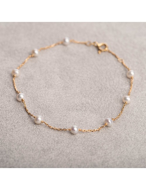 Bracelet murmure de moyennes perles d'eau douce - Or Jaune ou Or Blanc 375 millièmes (9 Carats)