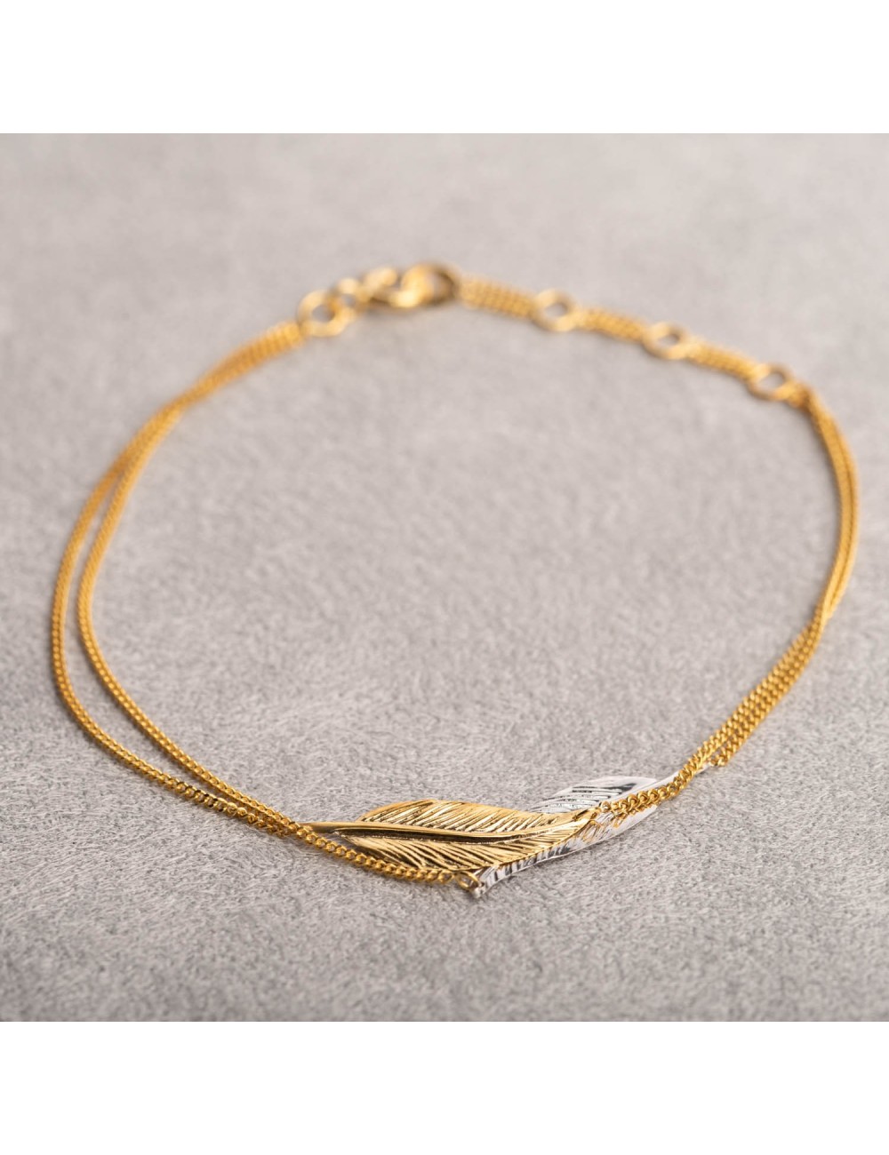 Bracelet double plumes - Or Jaune et Blanc 375 millièmes (9 carats)