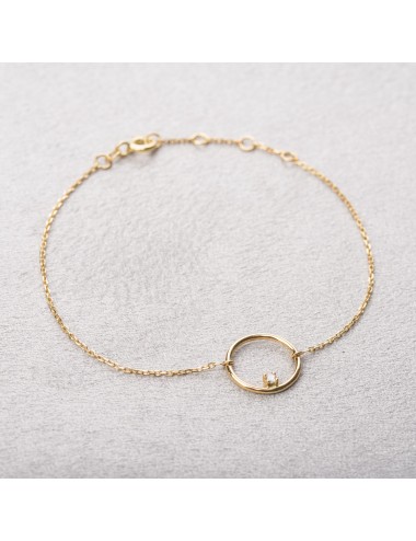 Bracelet cercle en fil, serti d’un diamant de laboratoire - Or Jaune ou Or Blanc 375 millièmes (9 Carats)