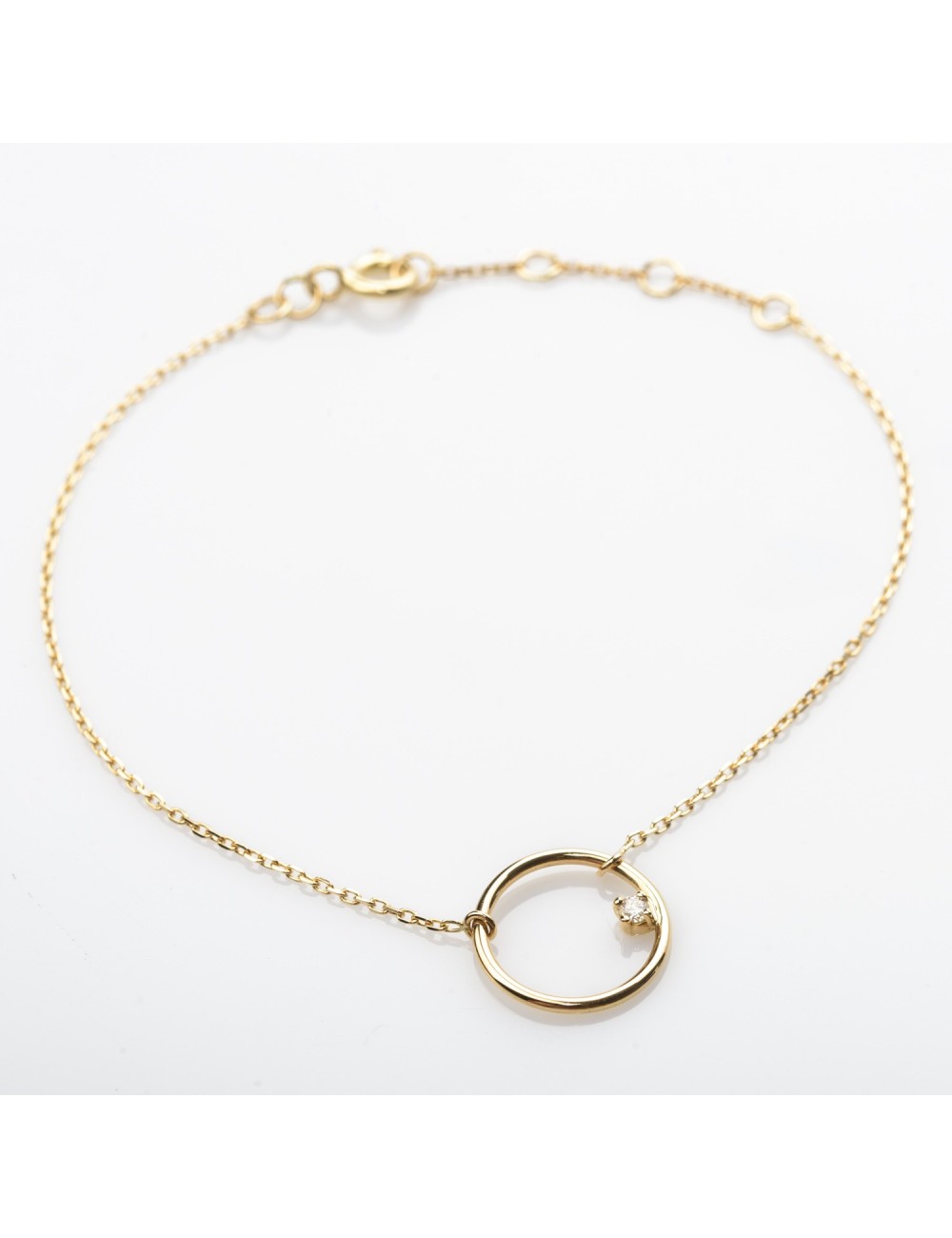Bracelet cercle en fil, serti d’un diamant de laboratoire - Or Jaune ou Or Blanc 375 millièmes (9 Carats)