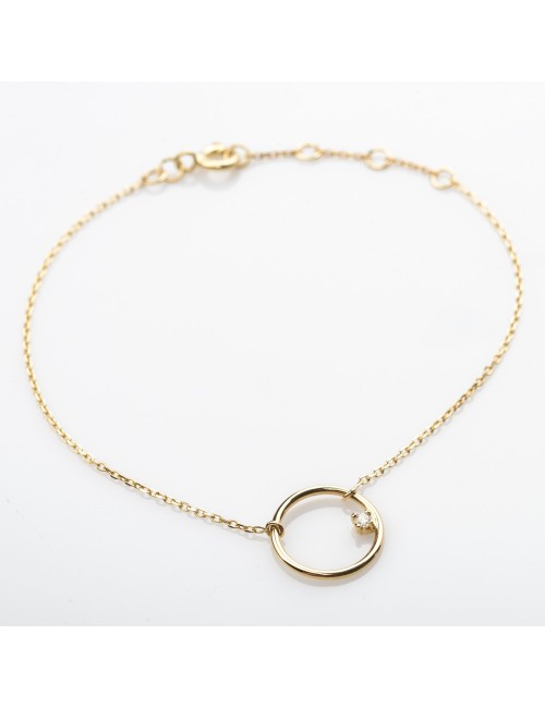 Bracelet cercle en fil, serti d’un diamant de laboratoire - Or Jaune ou Or Blanc 375 millièmes (9 Carats)