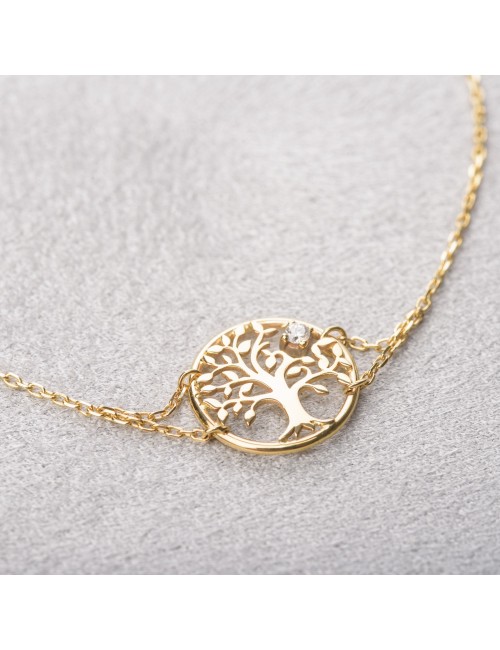 Bracelet l'arbre de vie d'Or et son diamant éthique - Or Jaune ou Or Blanc 375 millièmes (9 Carats)