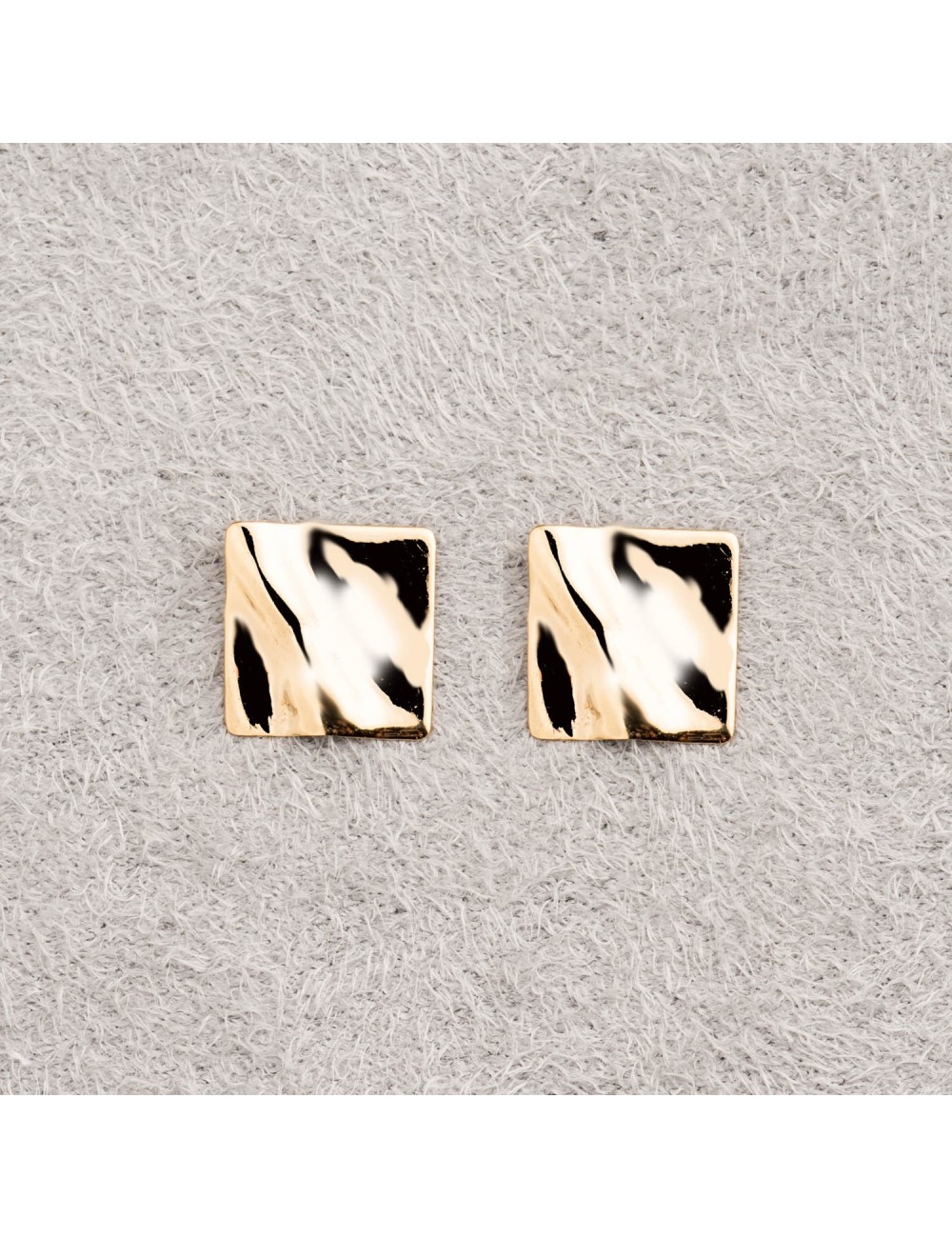 Boucles d'oreilles petit carré d'or froissé - Or Jaune 750 millièmes (18 Carats)