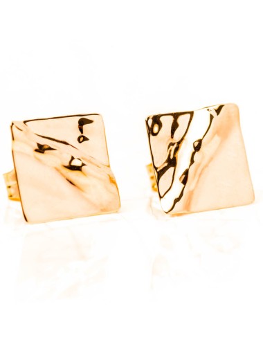 Boucles d'oreilles grand carré d'or froissé - Or Jaune 18 Carats