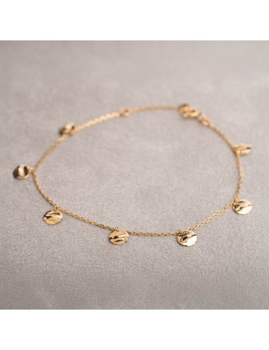 Bracelet petites breloques rondes au charme froissé - Or Jaune 18 Carats