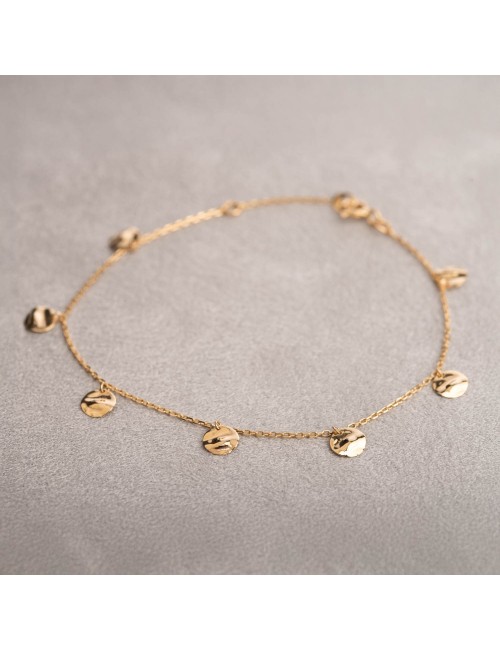 Bracelet petites breloques rondes au charme froissé - Or Jaune 18 Carats