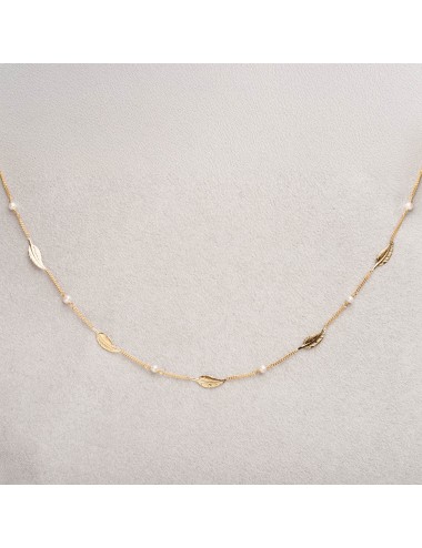 Collier plumes d'or et perles d'eau douce - Or Jaune 18 Carats
